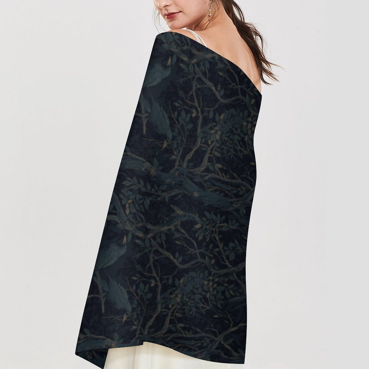 Deep Color New Crow Cashmere-like Tassel Scarf (All-Over Printing)