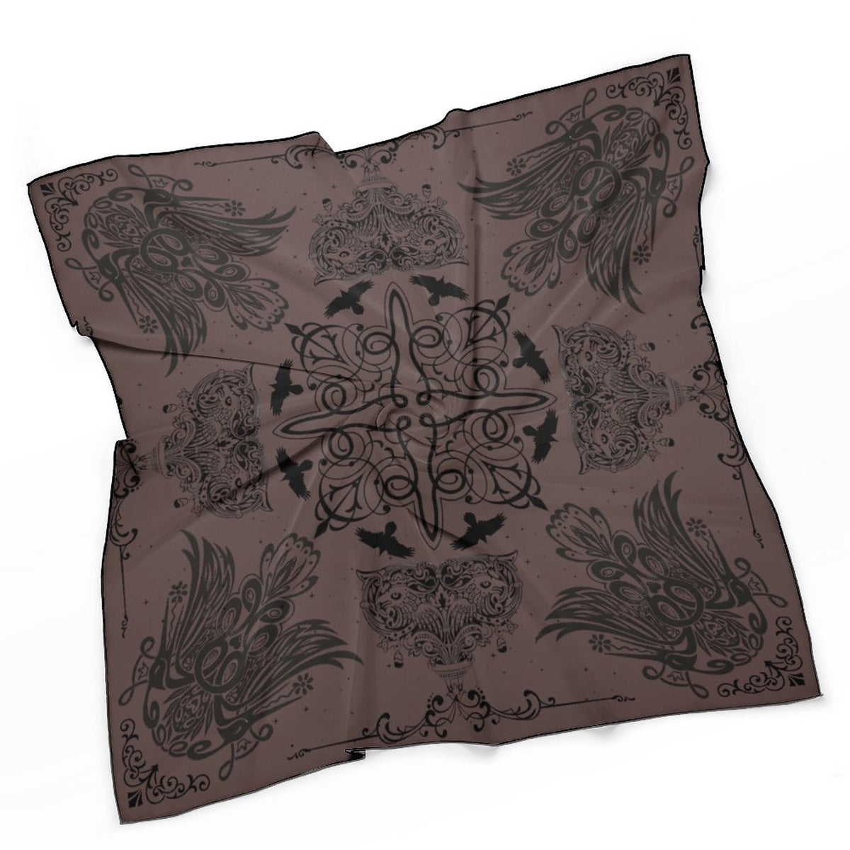 Gothic Crows in French Roast Women's Scarf, Crow printed handkerchief, Raven bandana headscarf Crow lover