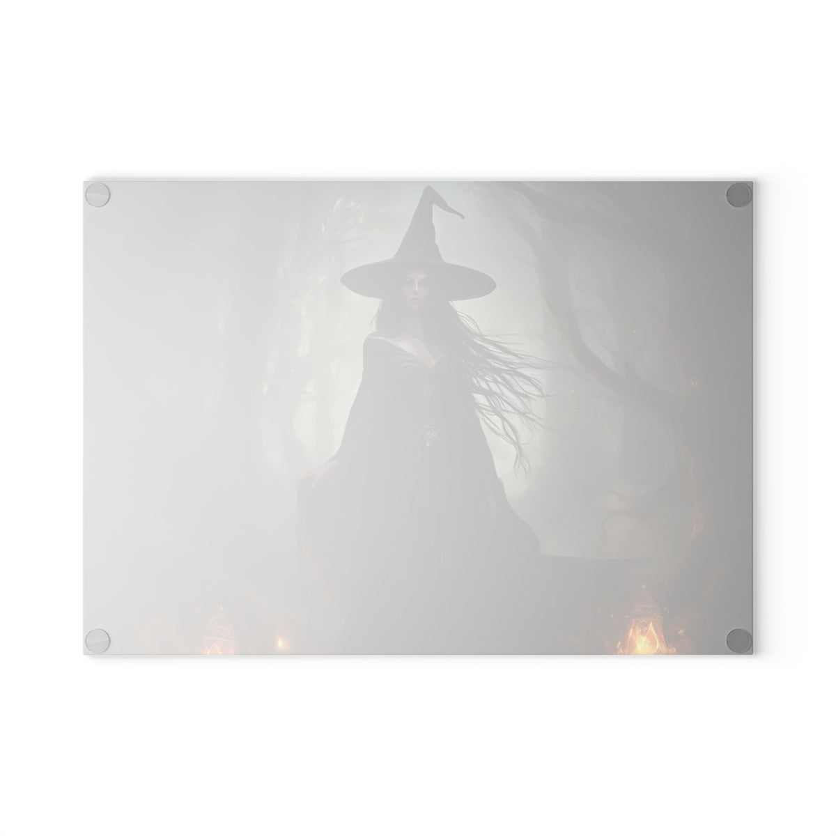 Witch in Forest Glass Cutting Board | Dark Witchcraft Kitchen Accessory