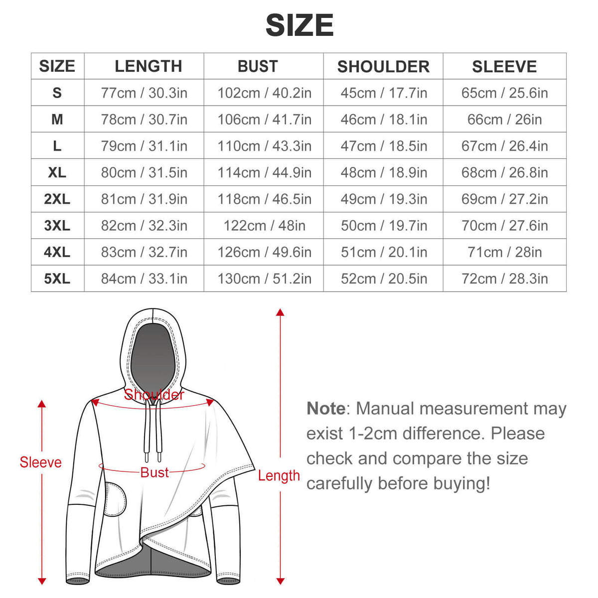 230gsm Poncho-style Long Sleeve Women Hoodie with Irregular Hem DS001 (All-Over Printing)