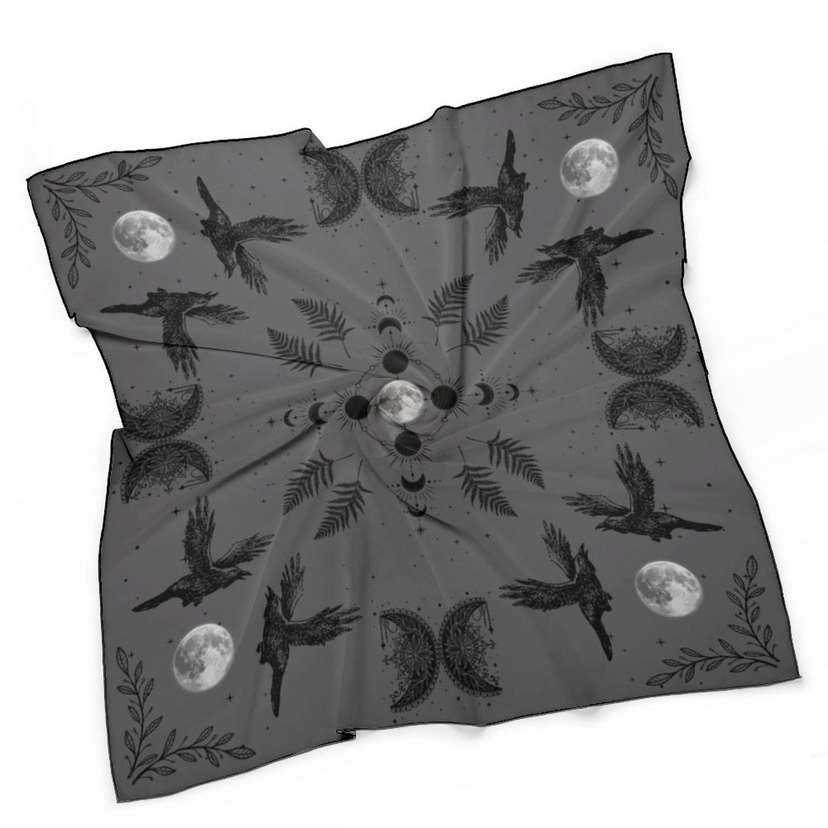 Celestial Crows New 25 Fall Colors Women's Scarf, Storm Grey Magic Moons Altar Cloth