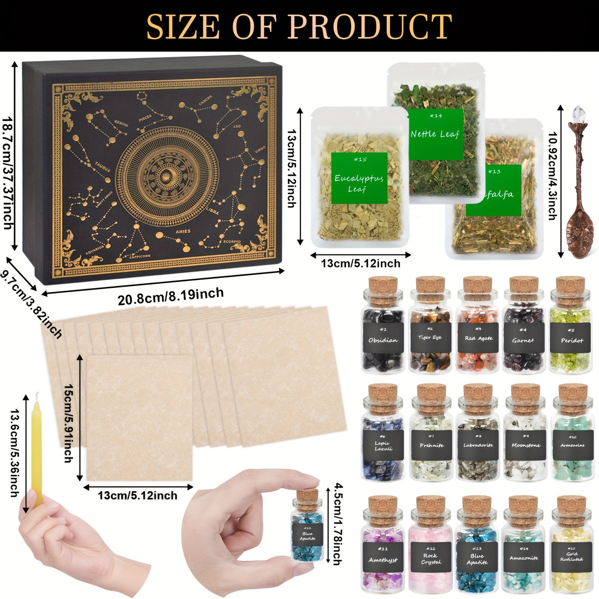 60Pcs Witchcraft Supplies Kit Box - Crystal Spoon For Meditation Divination