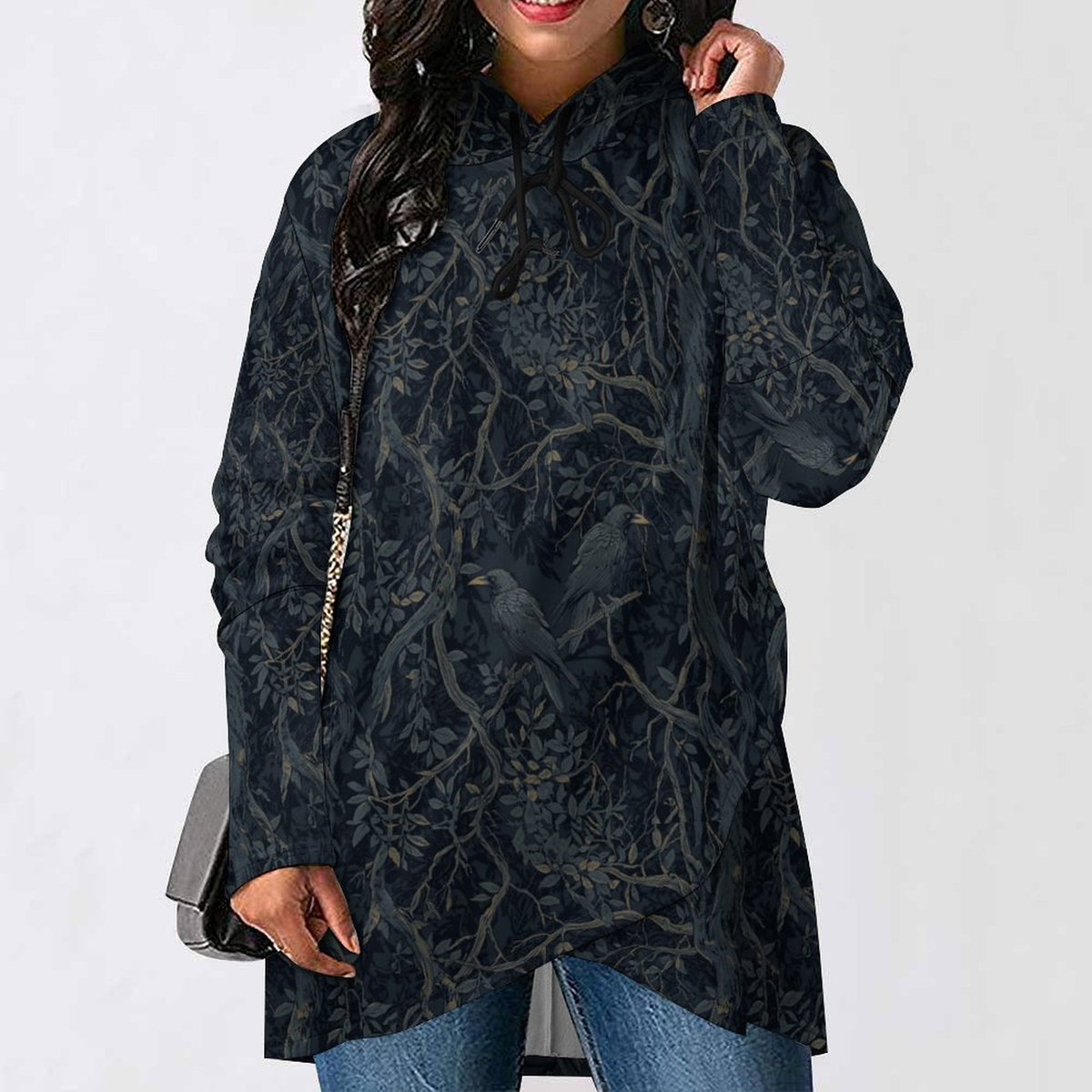 230gsm Poncho-style Long Sleeve Women Hoodie with Irregular Hem DS001 (All-Over Printing)