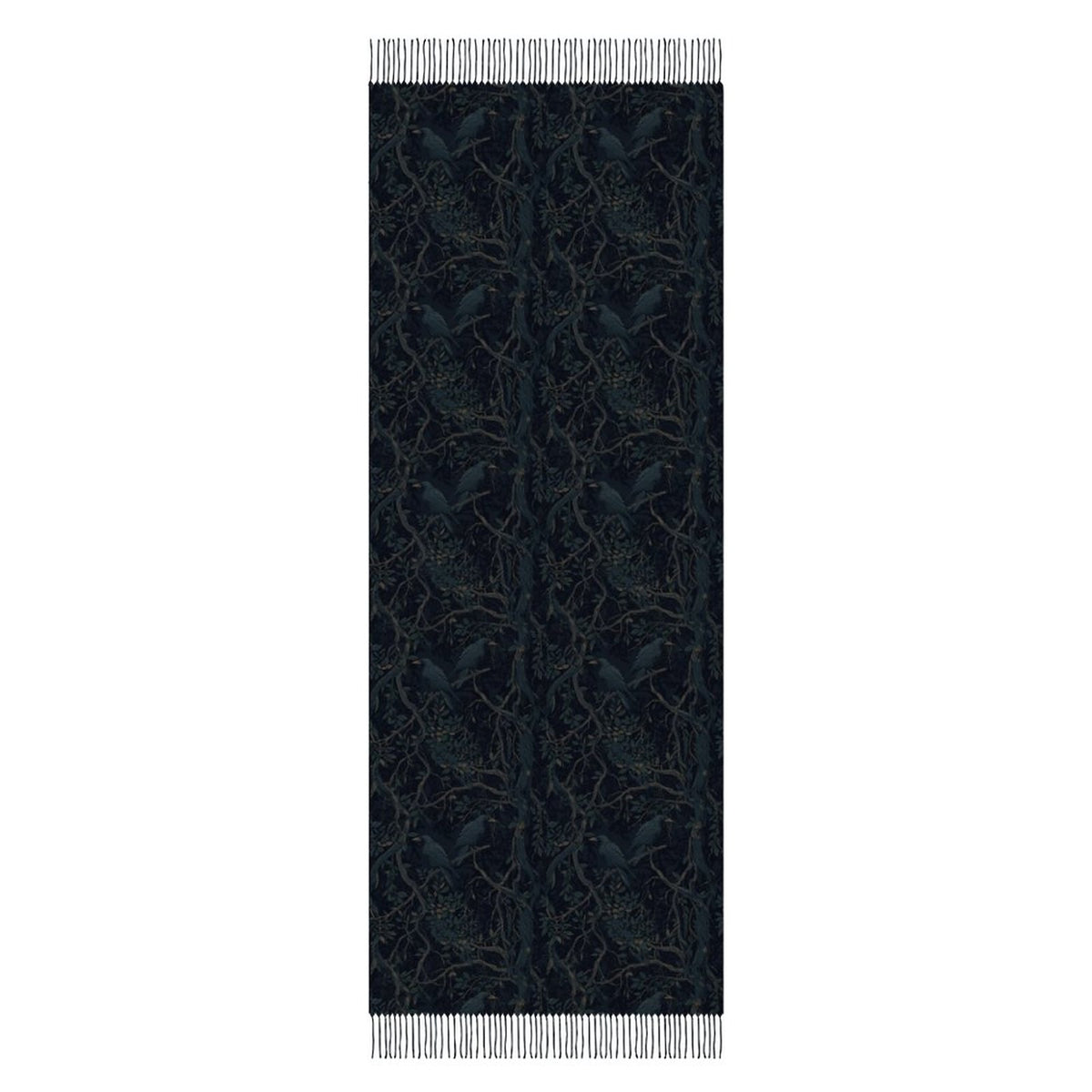 Deep Color New Crow Cashmere-like Tassel Scarf (All-Over Printing)