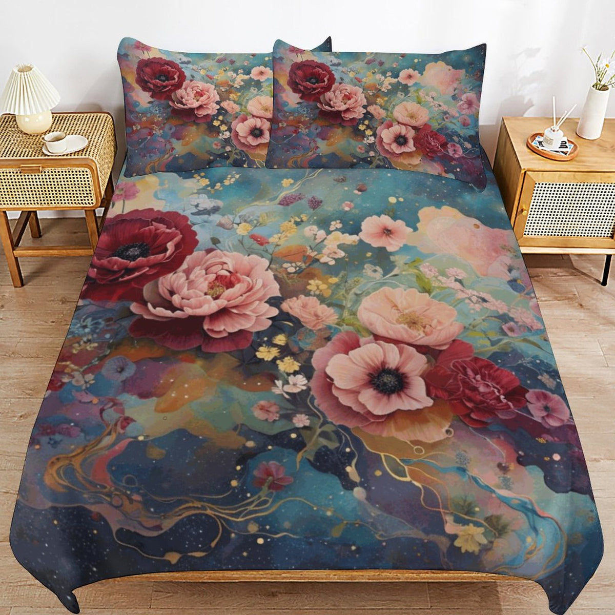 Victorian Rose 3-Piece Bedding Set-Queen, Shabby Chic Victorian Romantic Bedroom set, Pink Floral Roses Cottagecore Cozy Duvet set