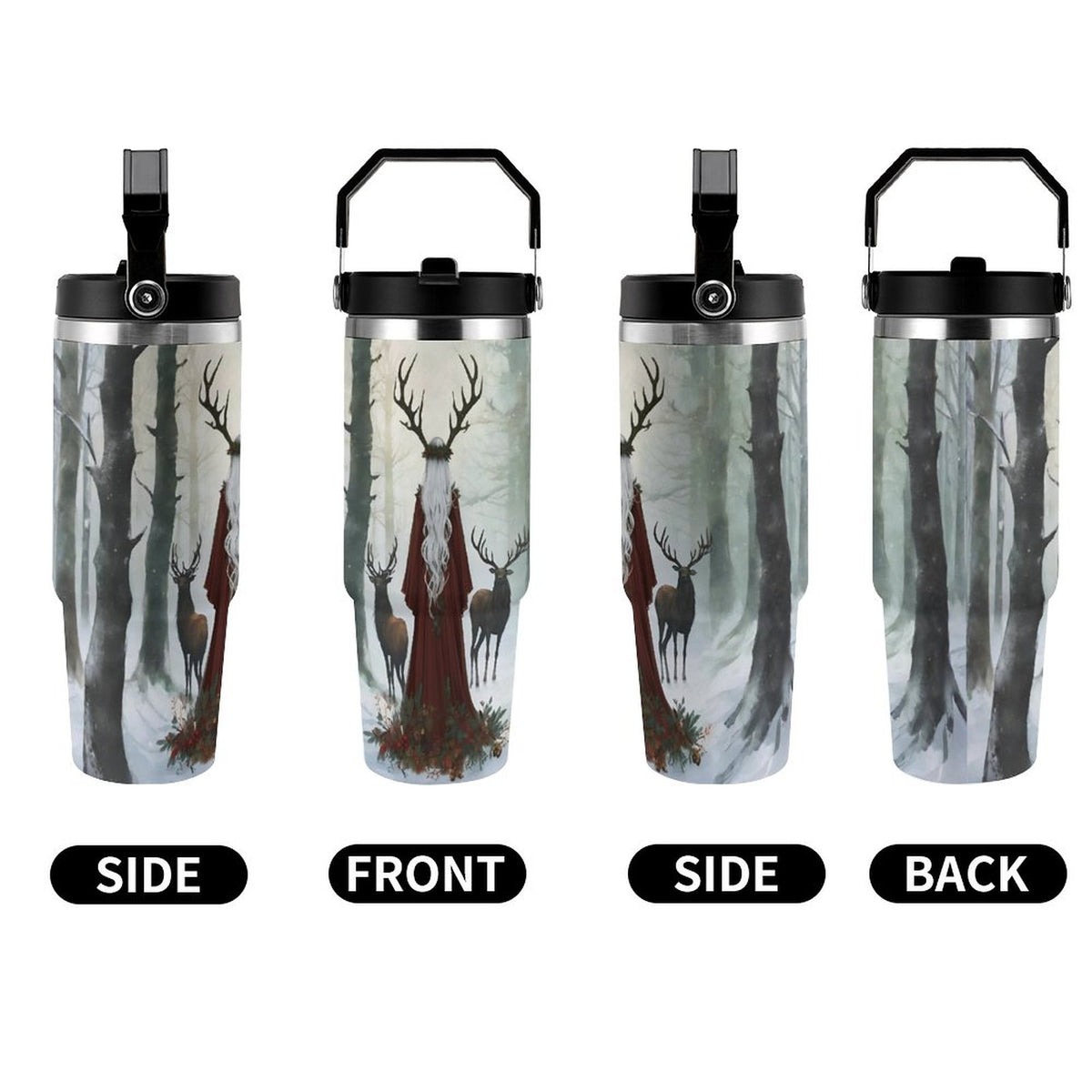 Elen of the Ways 30oz Car Cup with Handle - Yule Witch Tumbler