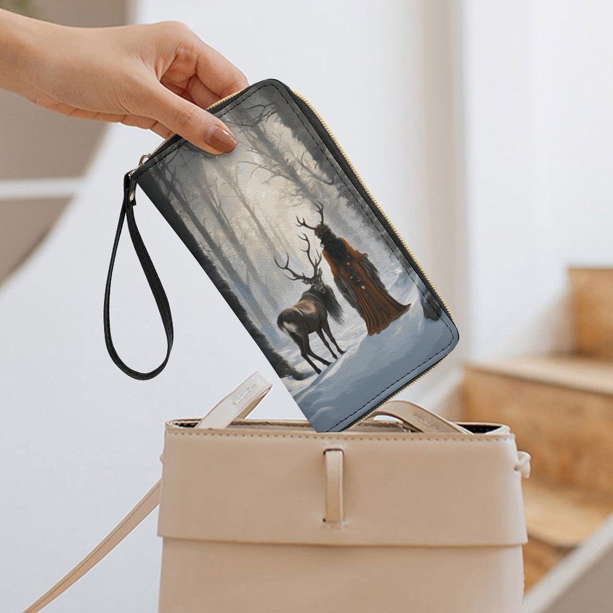 Yule Morning Witch Leather Wallet with Wristlet Strap