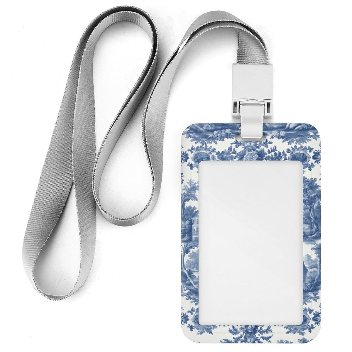 Blue and White French Toile Vertical ID Badge Holder, Vintage French Design Name Badge Protector