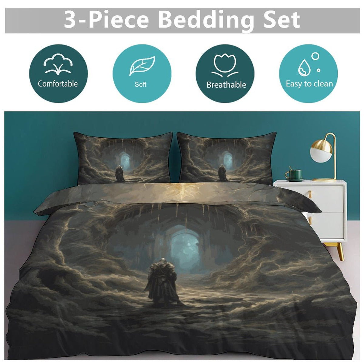 Elden Ring Warrior 3-Piece Bedding Set-King, gaming gift, Gamer merch