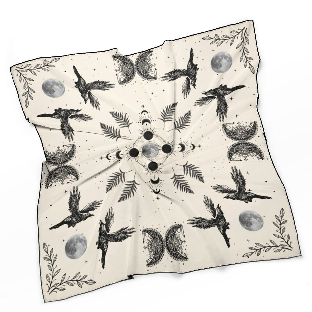 Celestial Crows in Cream Women's Scarf, Witch Scarf, moon phases scarf