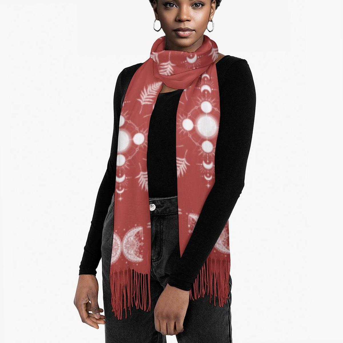Celestial Crows Cashmere like Shawl in Chili Oil, Raven Gothic Wrap