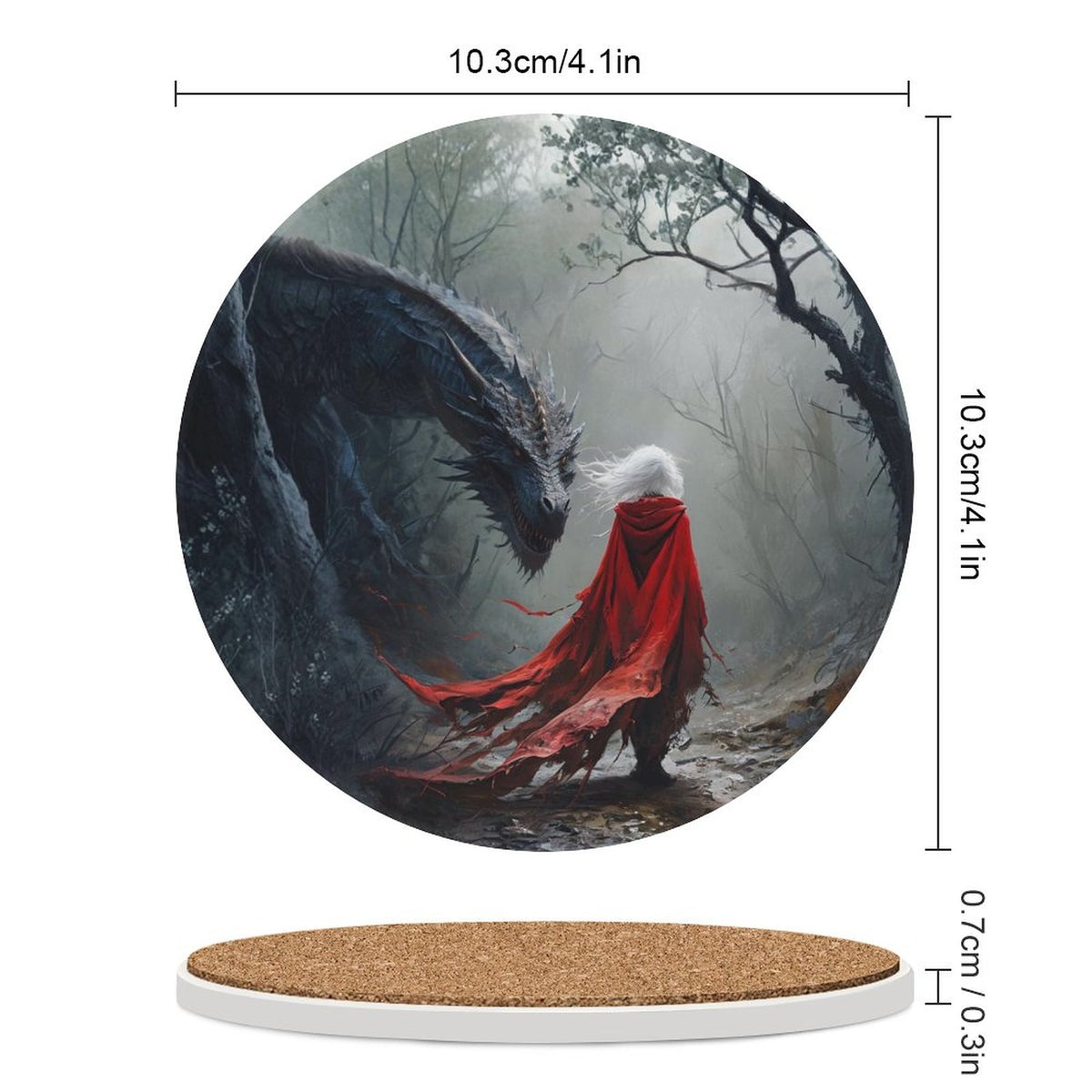 Manon Blackbeak Dragon Ceramic Coaster - Fantasy Witchy Home Decor