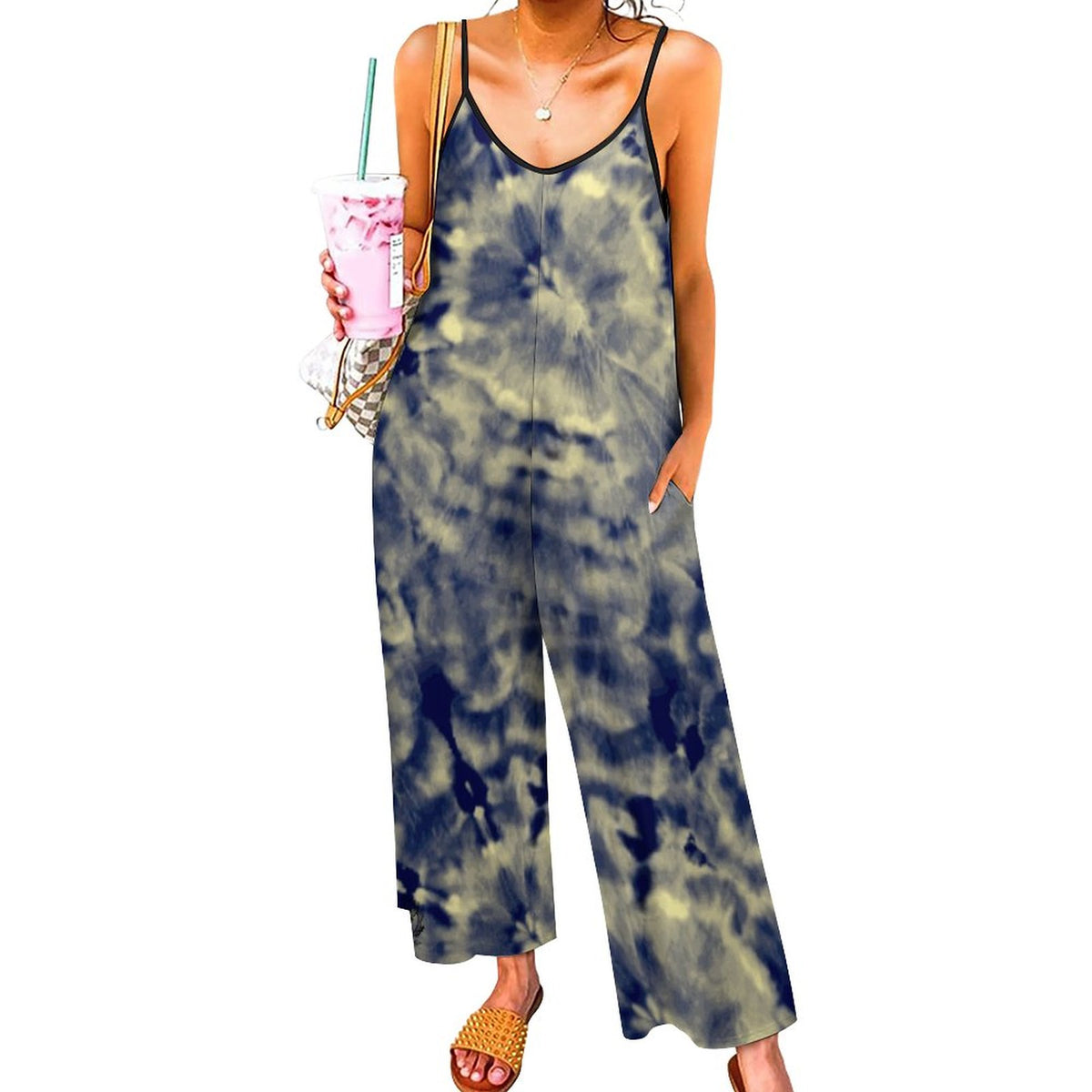 Navy Tie Die Suspender Jumpsuit, festival outfit tiedye fairycore boho Clothing