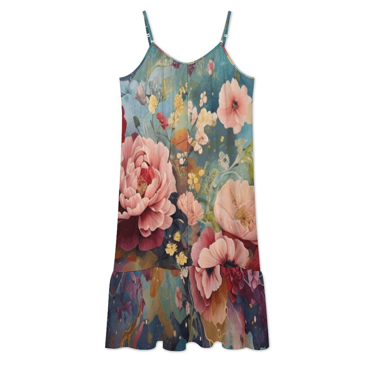 Victorian Roses Spaghetti Strap Dress, Maxi Dress - Lightweight Summer Fashion