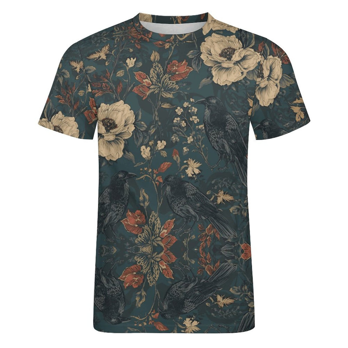 Dark Crow and Floral Cotton Comfort Short-Sleeve T-Shirt - Corporate Goth