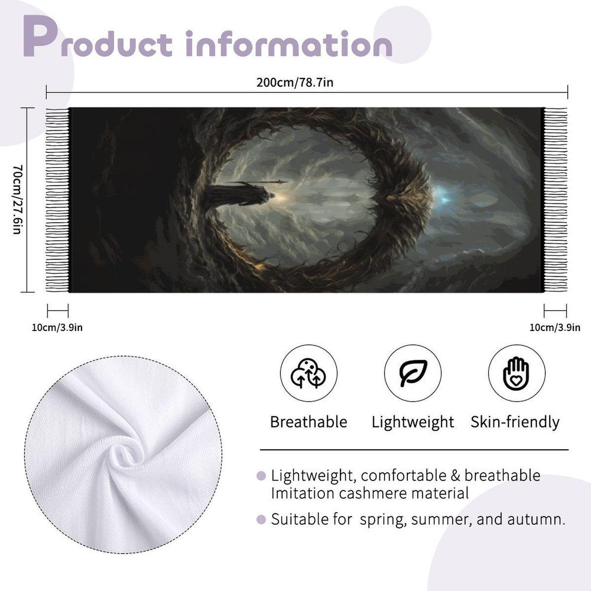 Age of Sigmor Tassel Scarf, Fantasy Gamer Scarf the essence of Sephiroth