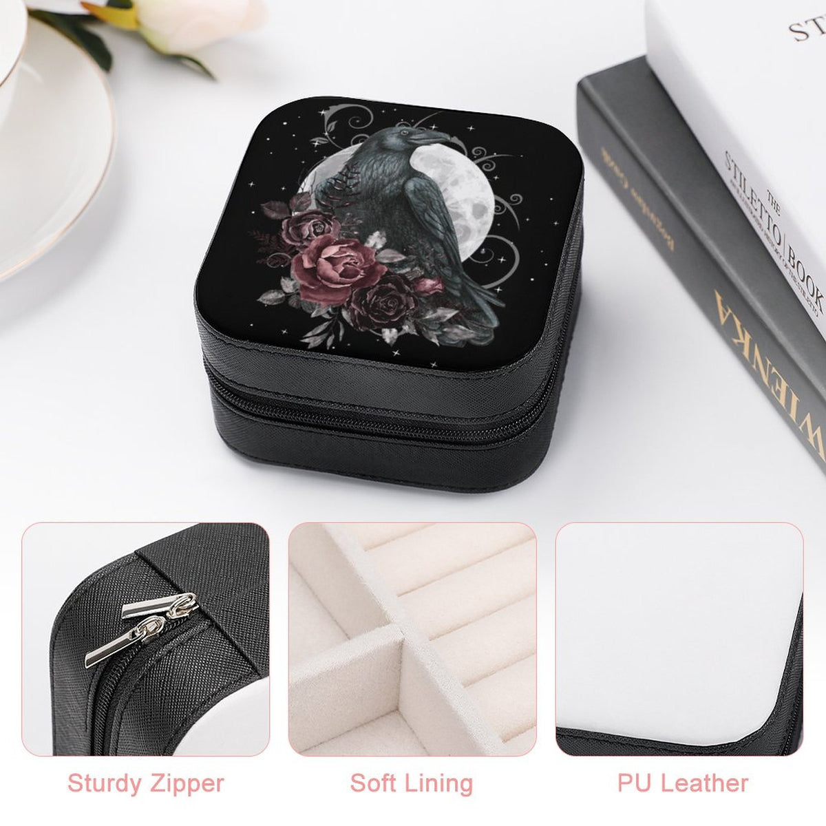 Crow Tarot Portable Stackers Jewellery Box, Whimsical Woodland Crow