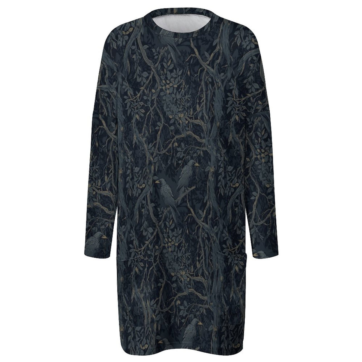 Dark patterned dress on a white background