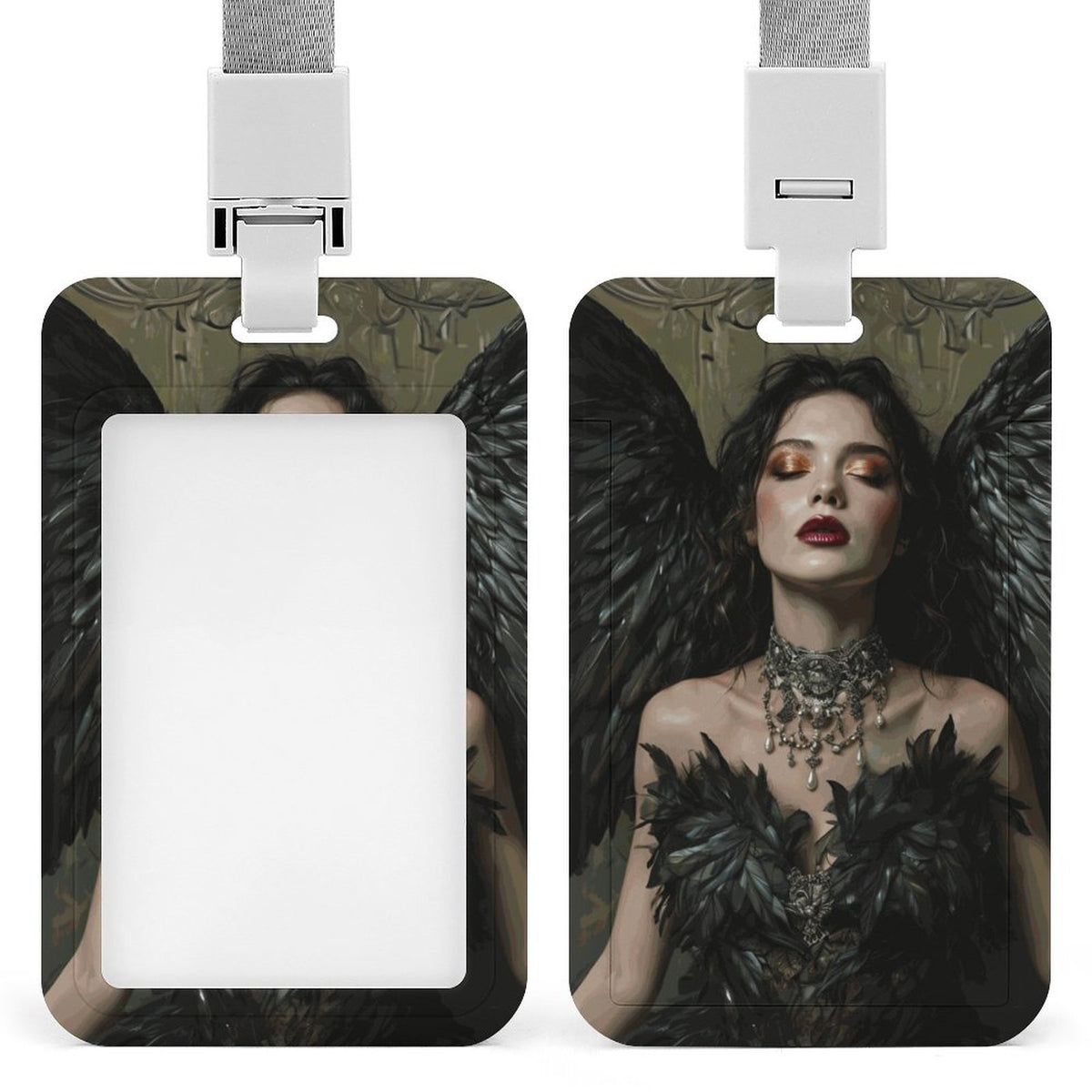 Dark Angel Lilith Vertical ID Badge Holder, Witchy ID Holder Lanyard Accessory