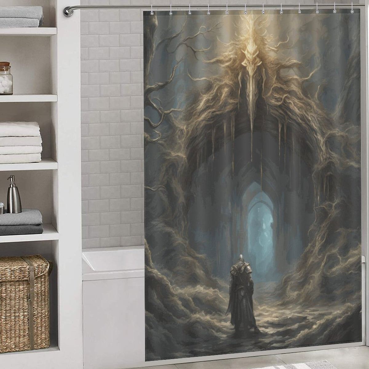 Elden Ring Warrior Shower Curtain, Gothic Folklore Gamer merch