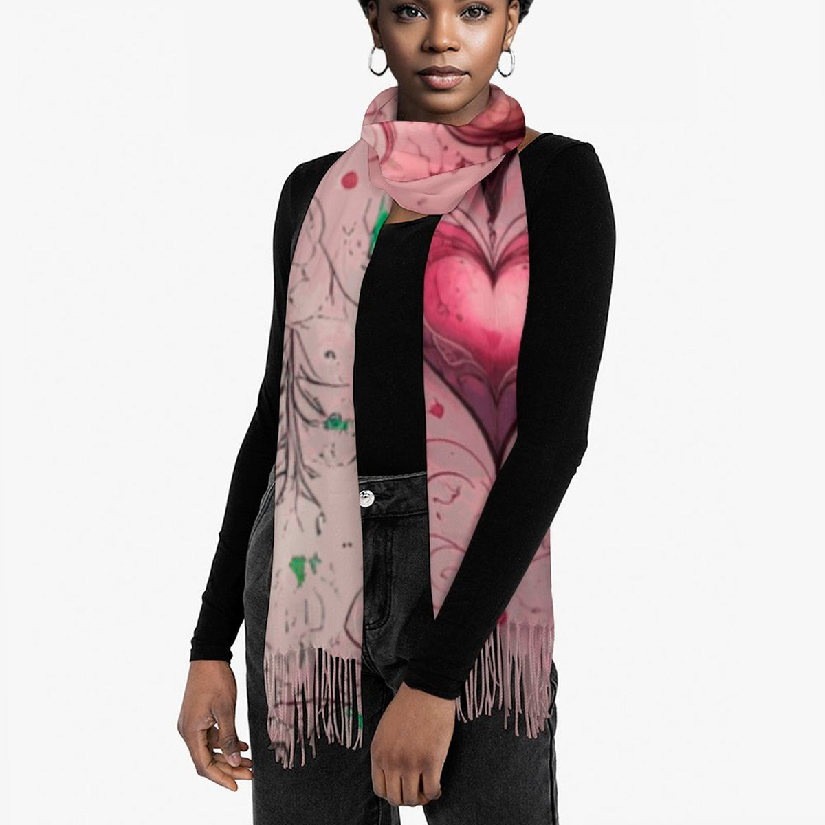 Enchanting Hearts Soft Tassel Scarf - Whimsical Heart Print Scarf Anniversary Love
