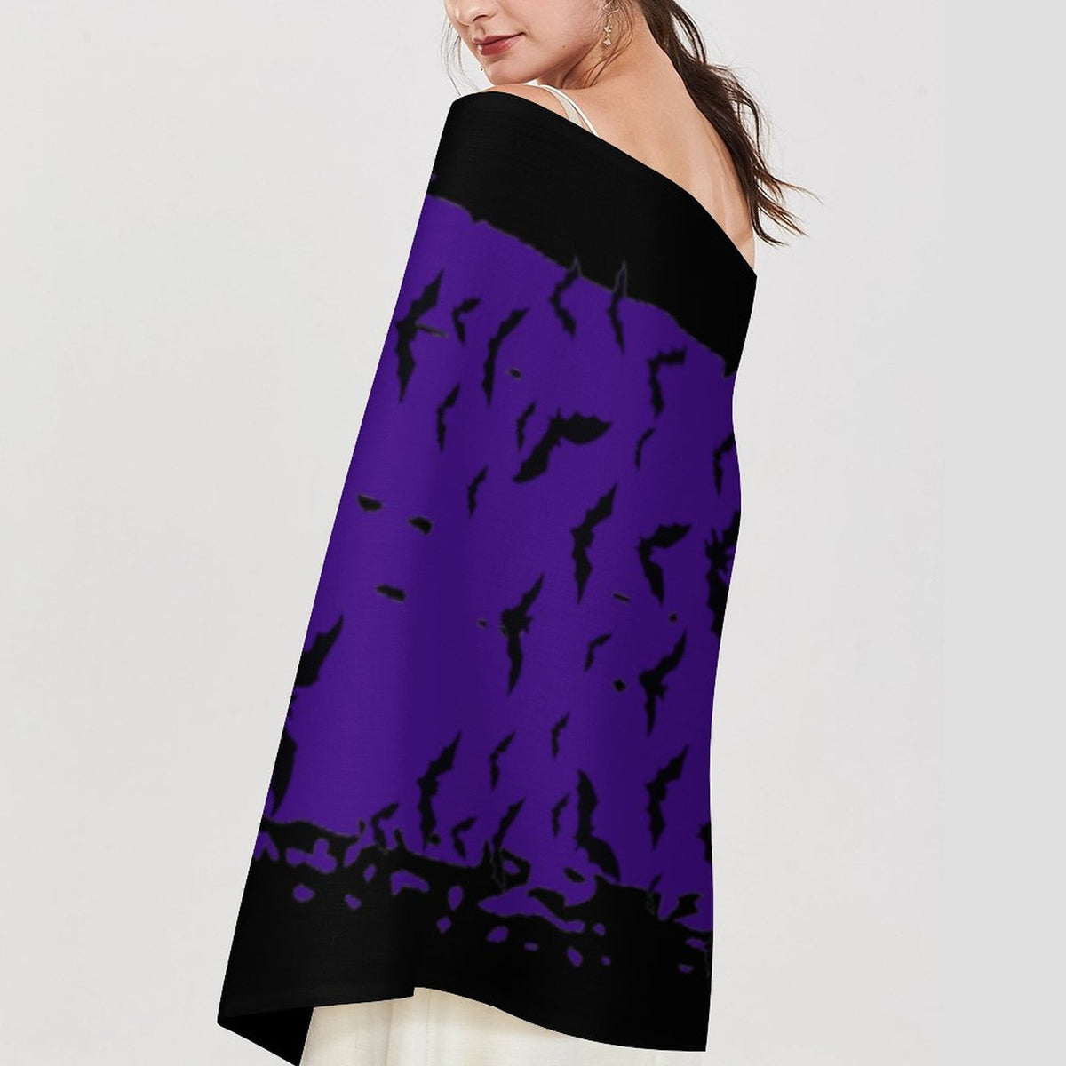 Gothic Clothing Cloud of Bats Super Soft Tassel Scarf, Halloween Scarf Bird Lover Gift Fall Fashion Scarf, Gothic Bat Fashion,Wiccan Clothes