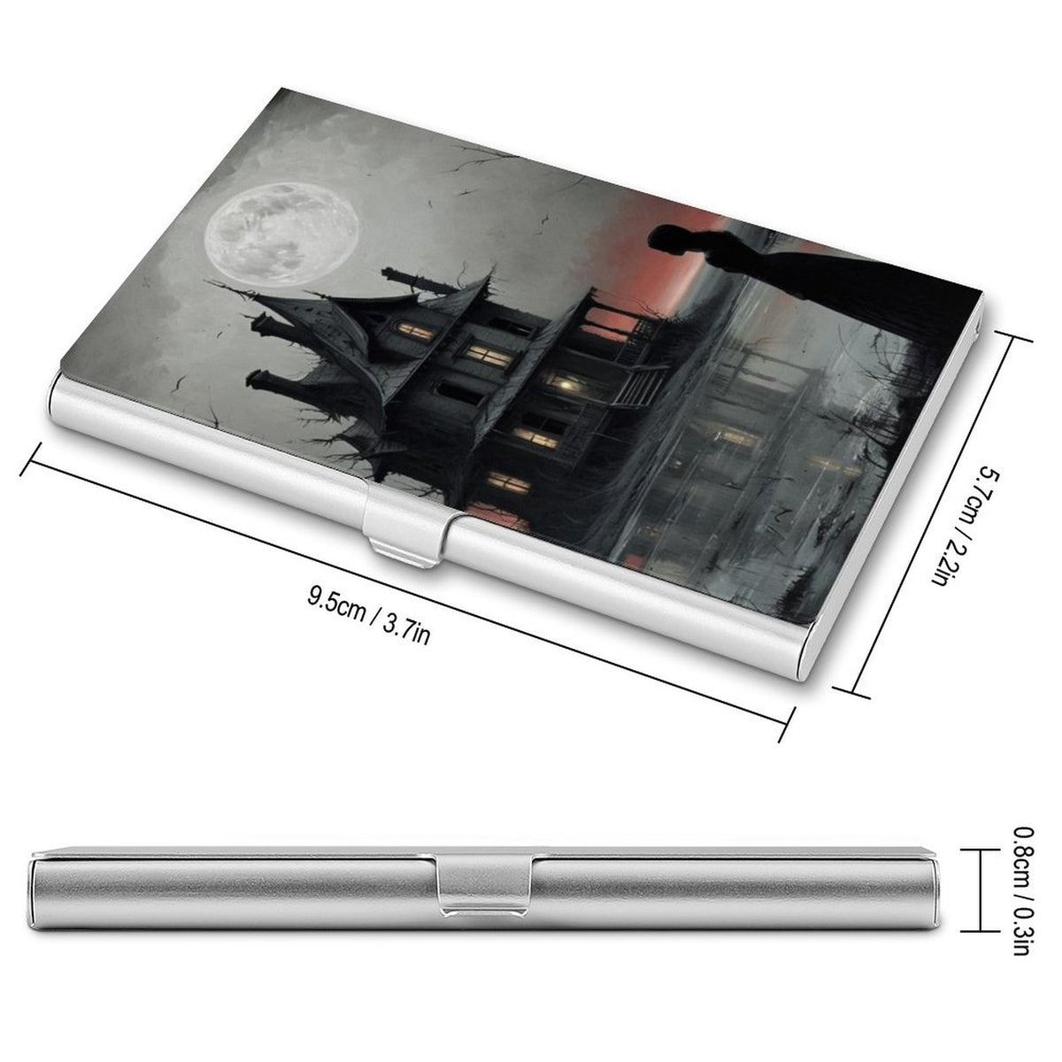 Haunted Night Aluminum Business Card Holder: Witchy Office Decor