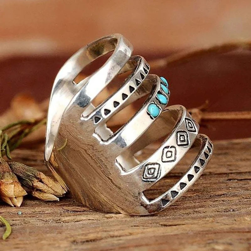 Vintage Bohemian 925 Sterling Silver Multilayer Turquoise Ring - The Witchy Gypsy