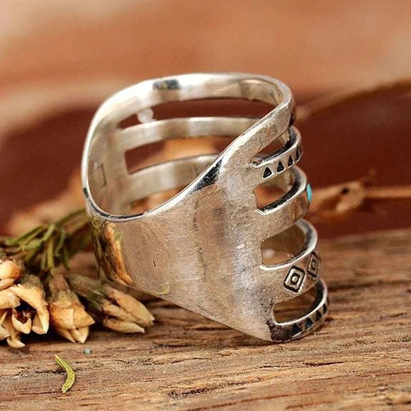 Vintage Bohemian 925 Sterling Silver Multilayer Turquoise Ring - The Witchy Gypsy