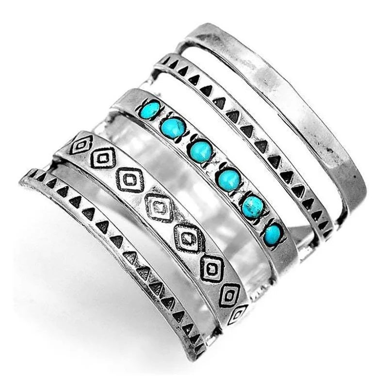 Vintage Bohemian 925 Sterling Silver Multilayer Turquoise Ring - The Witchy Gypsy