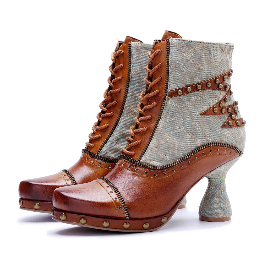 Johnature 2025 Autumn/Winter New Handmade Women's Short Boots