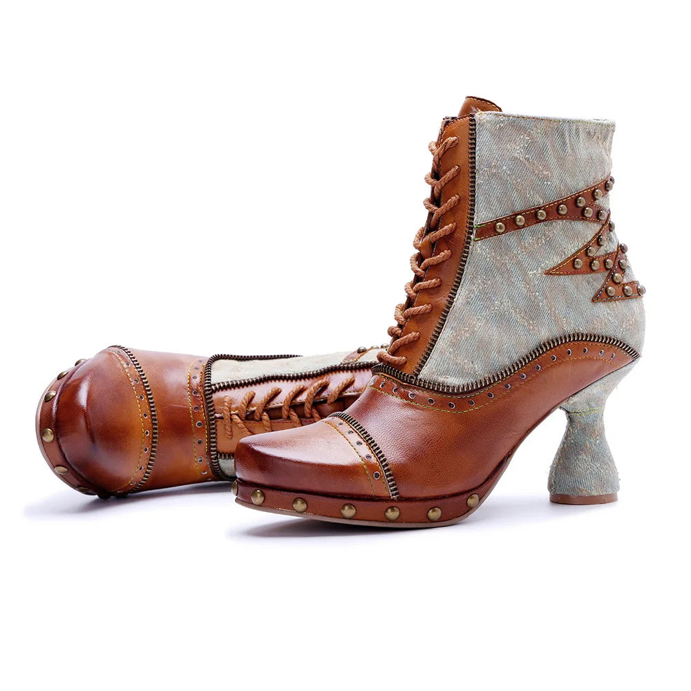 Johnature 2025 Autumn/Winter New Handmade Women's Short Boots