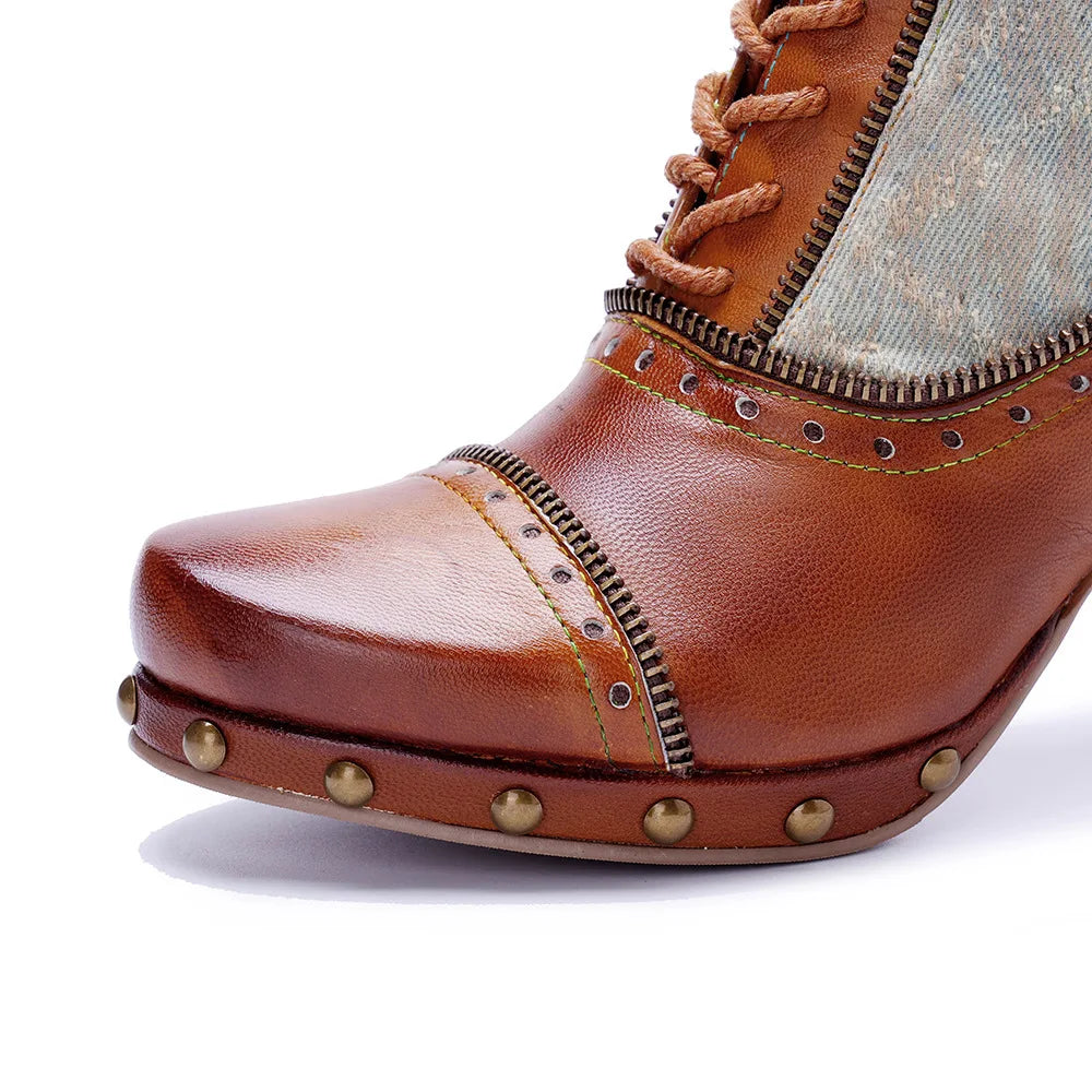 Johnature 2025 Autumn/Winter New Handmade Women's Short Boots