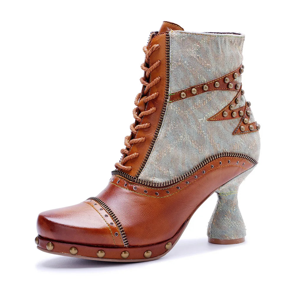 Johnature 2025 Autumn/Winter New Handmade Women's Short Boots