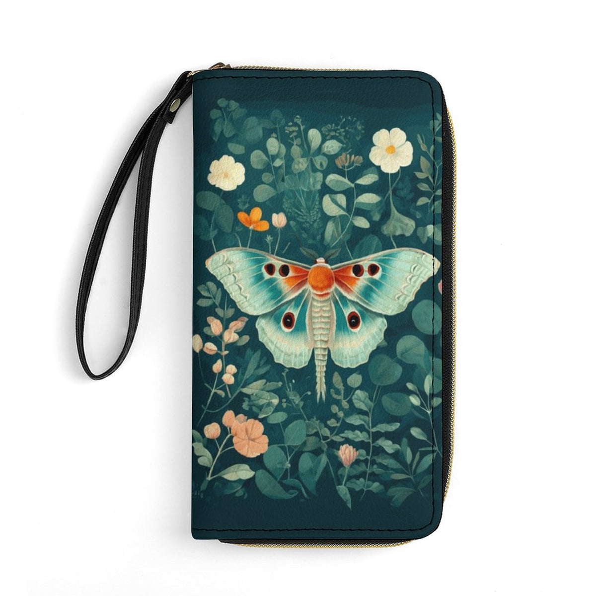 Lunamoth Leather Wallet with Wristlet Strap 