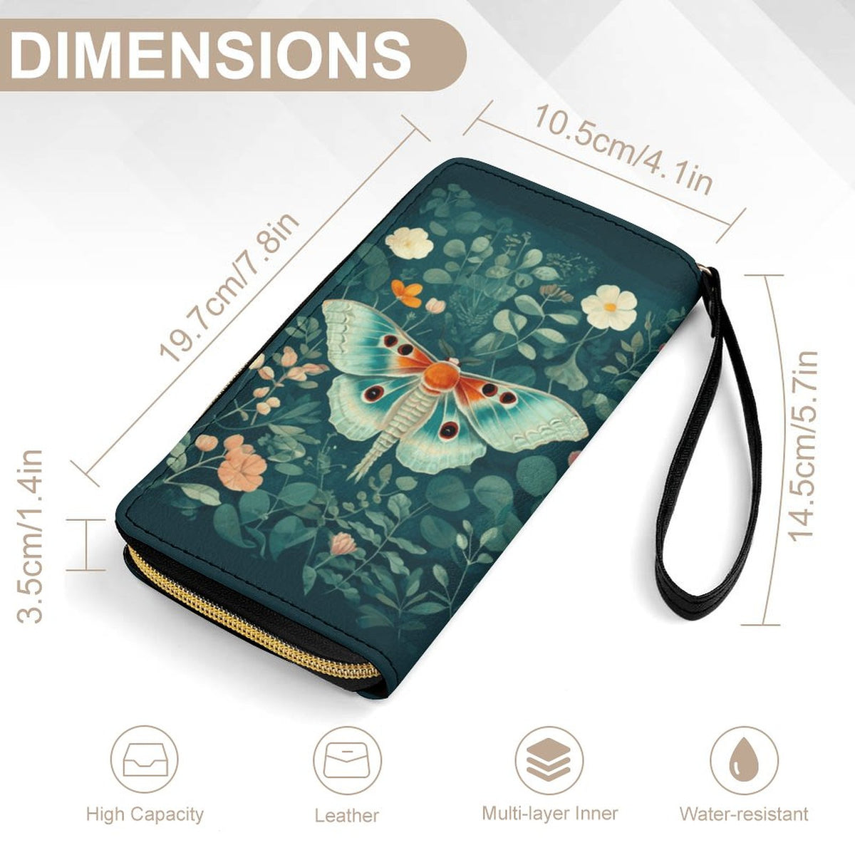 Lunamoth Leather Wallet with Wristlet Strap 