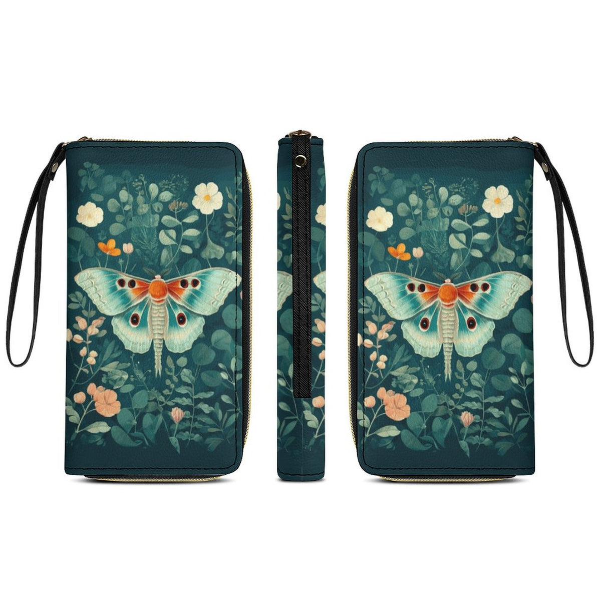 Lunamoth Leather Wallet with Wristlet Strap 