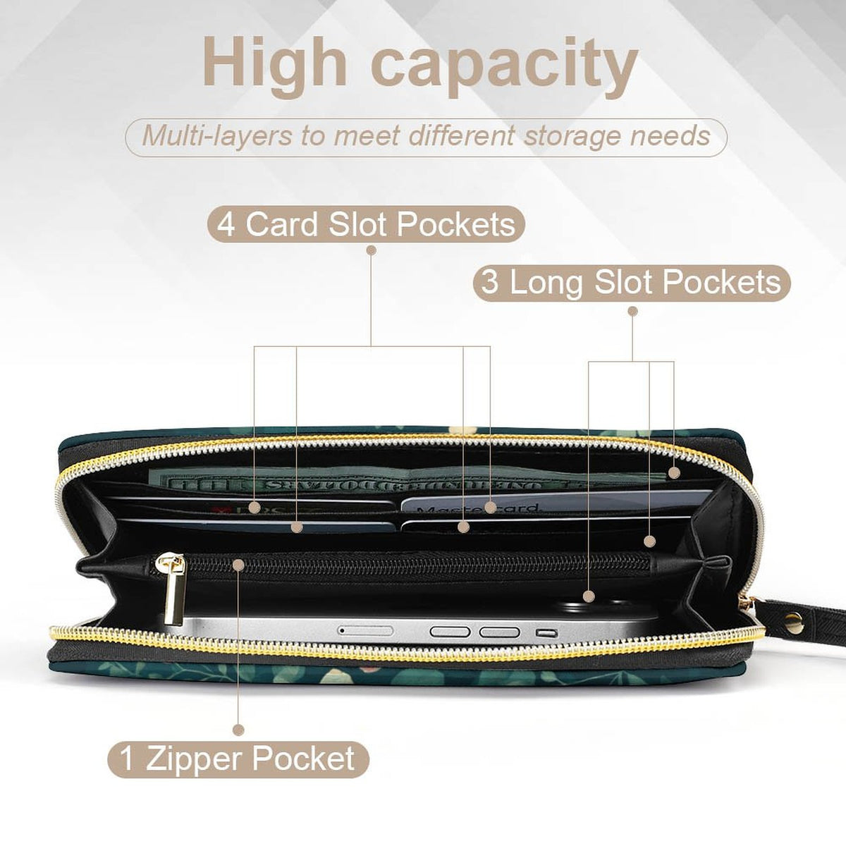 Lunamoth Leather Wallet with Wristlet Strap 