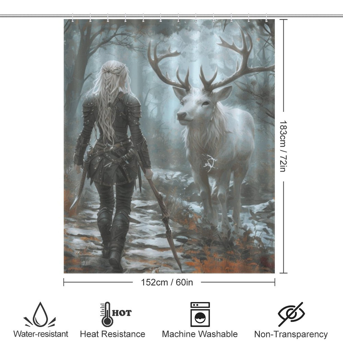 Mystical Forest Aelin and Stag Shower Curtain - Fierce Women of Fantasy