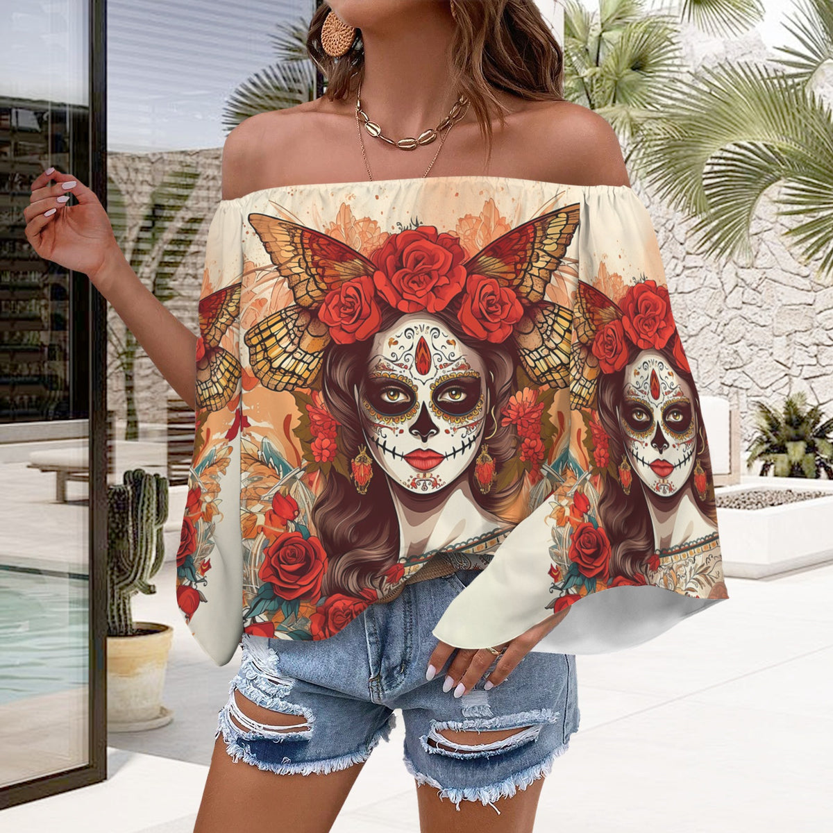 New Day of the Dead Off the Shoulder Blouse, Dia de los muertos shirt