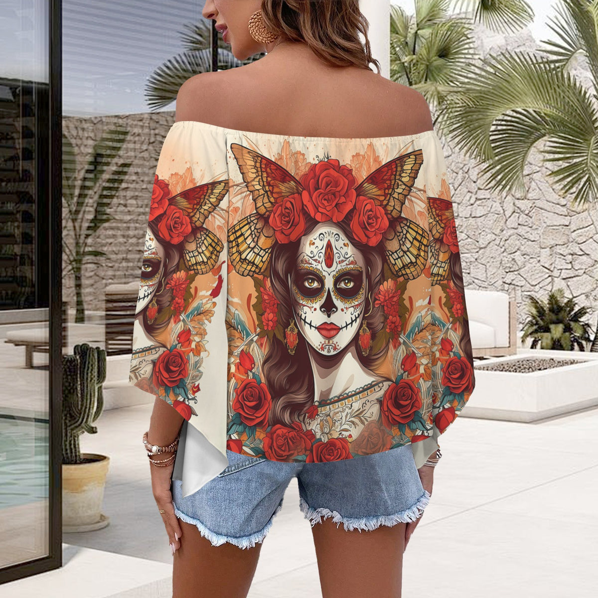 New Day of the Dead Off the Shoulder Blouse, Dia de los muertos shirt