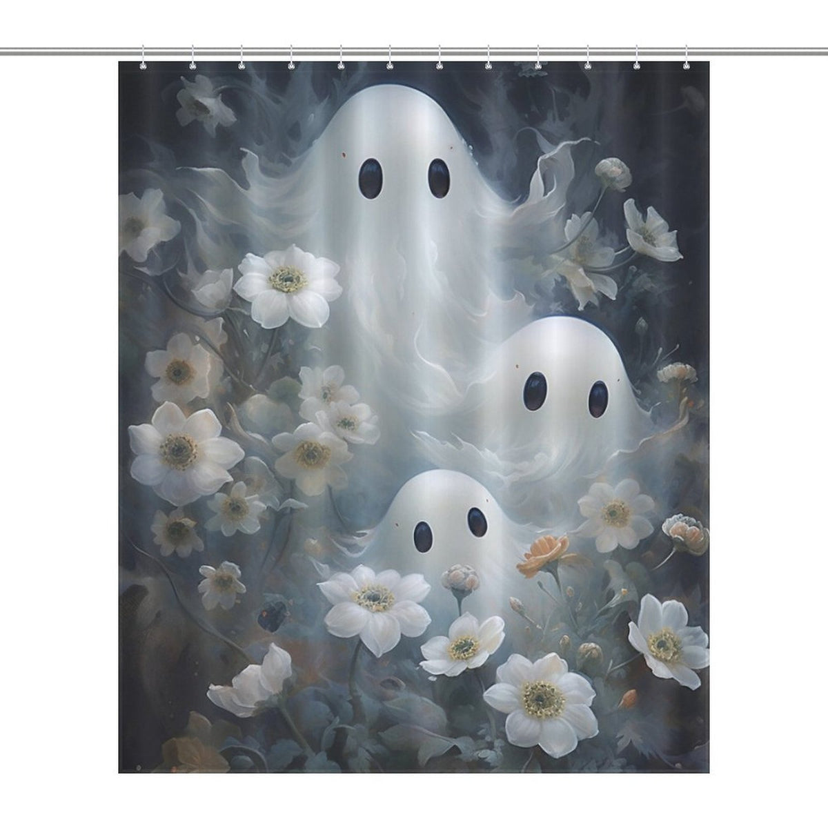 Peek-a-Boo Ghosts Shower Curtain, Gothic Whimsigoth Botanical Bathroom Decor