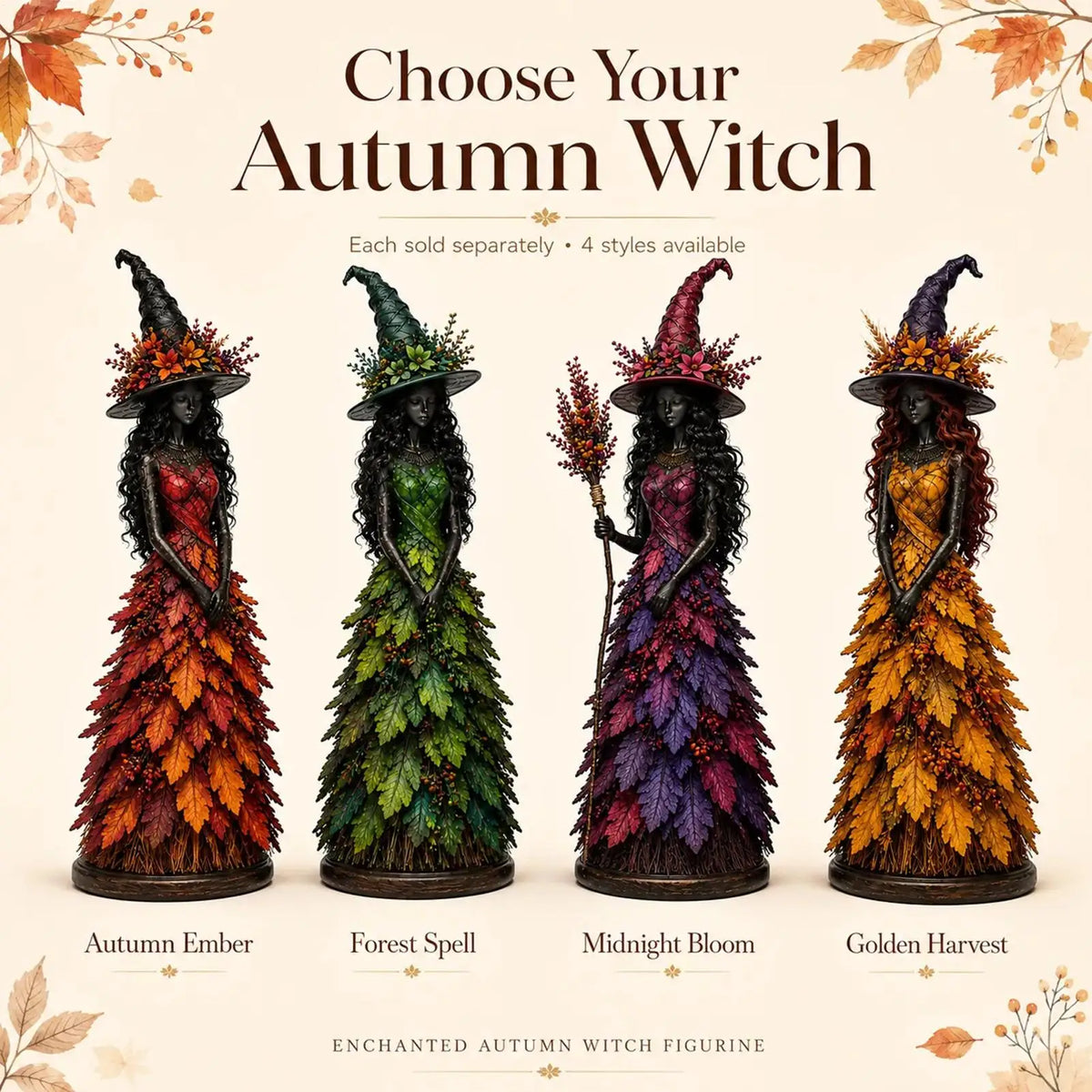Witch Statue Halloween Gothic Harvest Desktop Decoration Autumn Witch Figurine Craft for Homeowners Renters Home Apartment