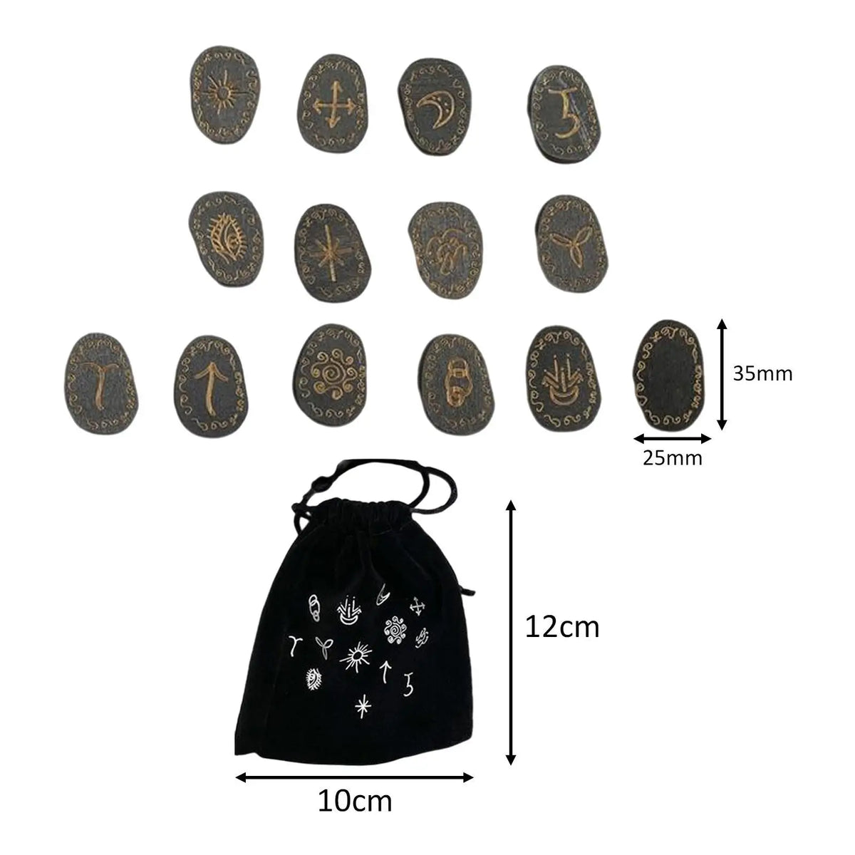 Witch Rune Stone Set with Storage Bag Rune Symbol Gift Home Decoration Party Favor Guide Book for Beginners Witchcraft Pagan