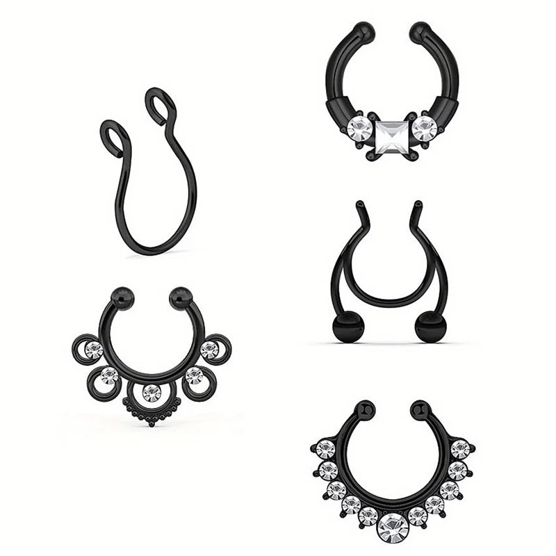 5Pcs Stainless Steel Fake Septum Rings, Faux Nose Ring Hoop