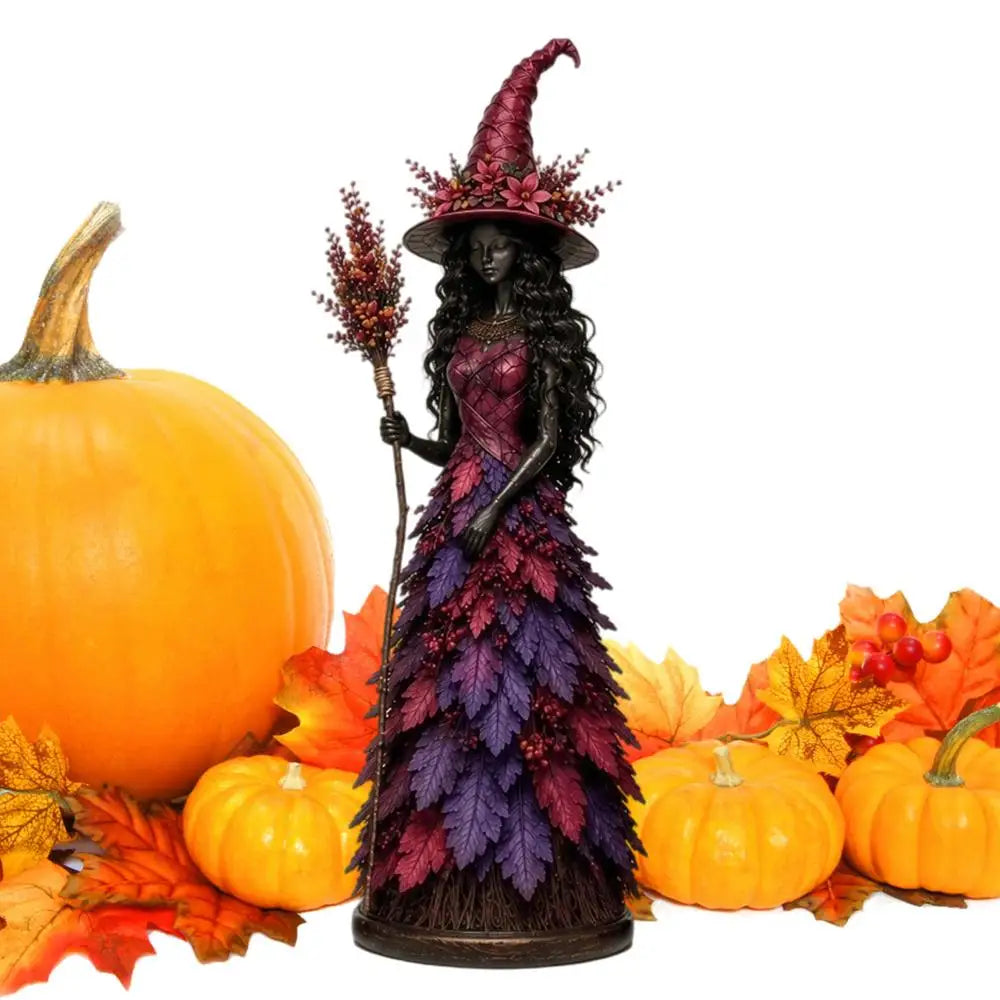 Witch Statue Halloween Gothic Harvest Desktop Decoration Autumn Witch Figurine Craft for Homeowners Renters Home Apartment