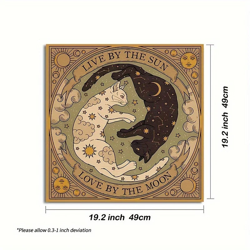VIKAMA Mysterious Sun and Moon Cat Altar Tablecloth Starry Sky and Celestial Elements Tarot Cards Divination Room Decoration