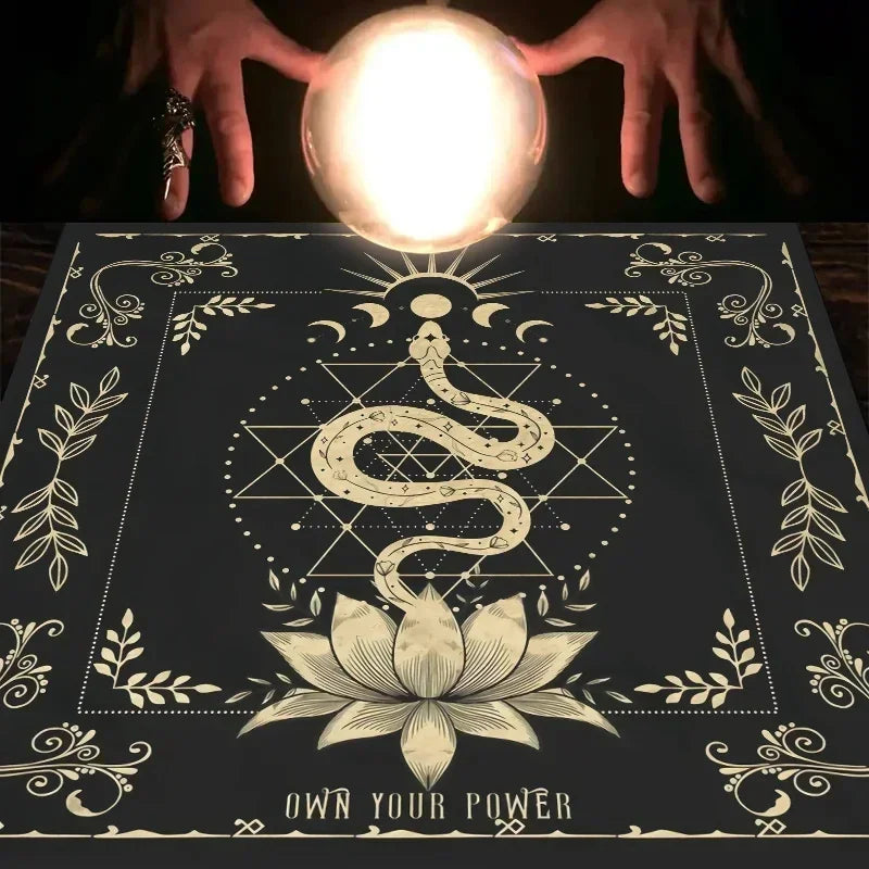 Tarot Tablecloth With Your Power, Snake Shaped Floral And Plant Print Astrology Tablecloth, Altar Decoration Tablecloth