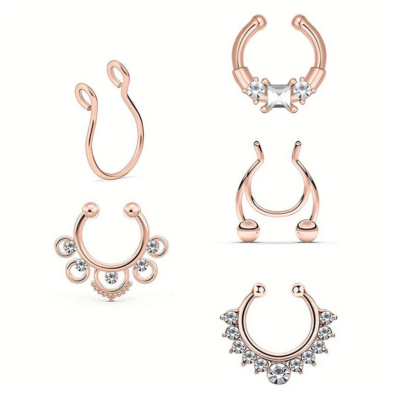 5Pcs Stainless Steel Fake Septum Rings, Faux Nose Ring Hoop