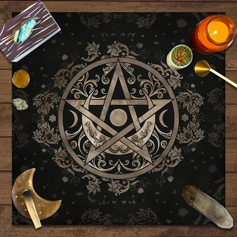 1pc Tarot Tablecloth, Altar Cloth, Moon Phase, Sun, Starry Sky, Flowers, Witchcraft, Altar Ritual Decoration Props